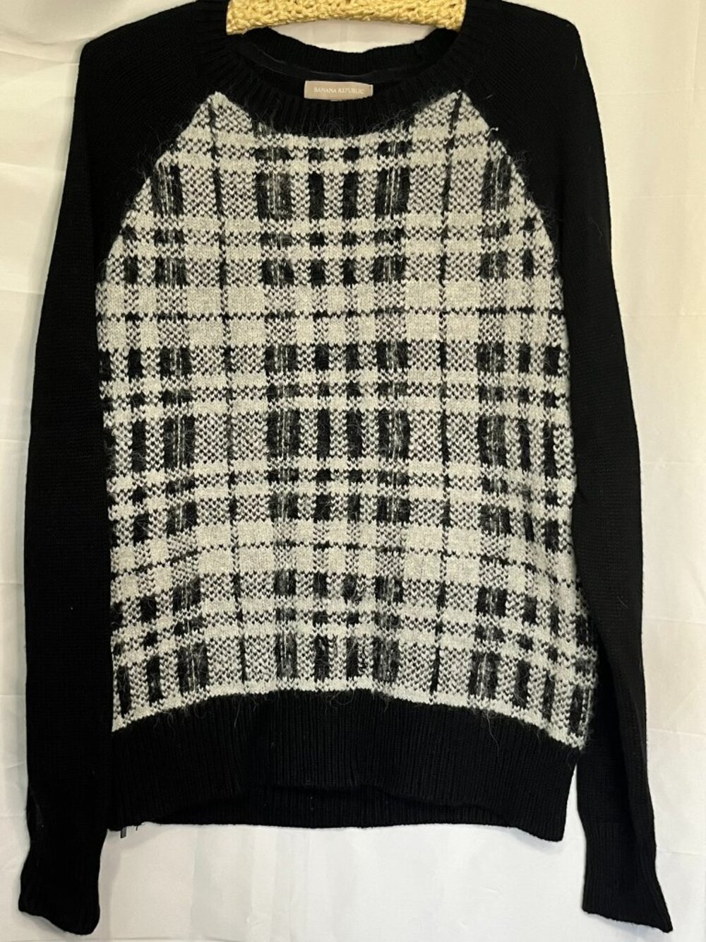 Banana Republic Sweater Women's M Alpaca Merino Wool Pullover Plaid Chunky Knit